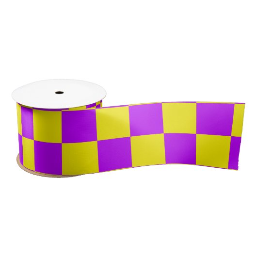 Neon Paarse Geel Geruite Checkerboard  Satijnen Lint (Spoel)