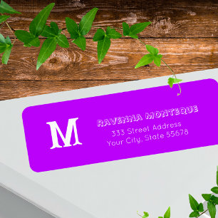 Neon Paarse Gepersonaliseerde Monogram Letter Naam Etiket