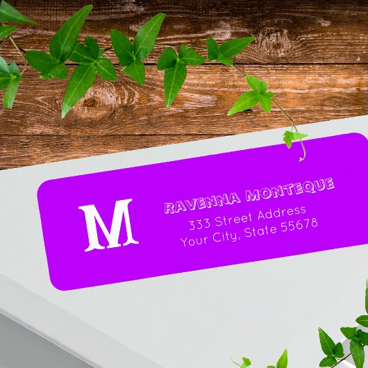 Neon Paarse Gepersonaliseerde Monogram Letter Naam Etiket