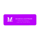 Neon Paarse Gepersonaliseerde Monogram Letter Naam Etiket (Voorkant)