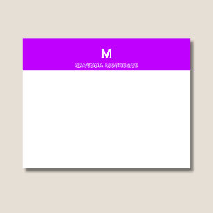 Neon Paarse Gepersonaliseerde Naam Letter Monogram Notitiekaartje