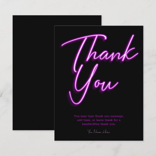 Neon Paarse gloed Dank u Kaart (Voorkant / Achterkant)