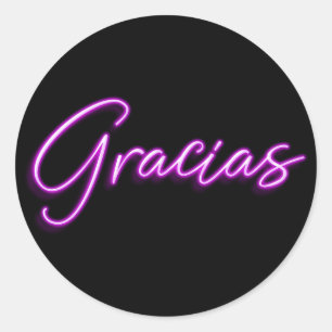 Neon Paarse Gloed Spaanse Gracias Dank U Ronde Sticker