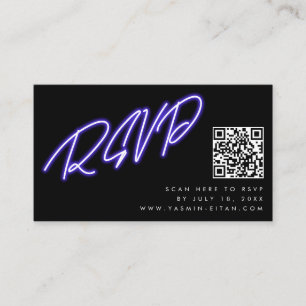 Neon Paarse Glow Black Modern Wedding RSVP Informatiekaartje