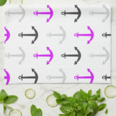 Neon Paarse, Grijs, Ankers; Nautisch Theedoek (Gevouwen)