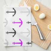 Neon Paarse, Grijs, Ankers; Nautisch Theedoek (Quarter Fold)