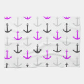 Neon Paarse, Grijs, Ankers; Nautisch Theedoek (Horizontaal)