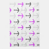 Neon Paarse, Grijs, Ankers; Nautisch Theedoek (Verticaal)