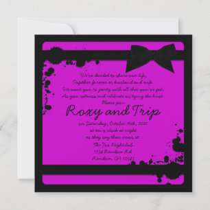 Neon paarse grunge black ribbon bruiloft nodigt ui kaart