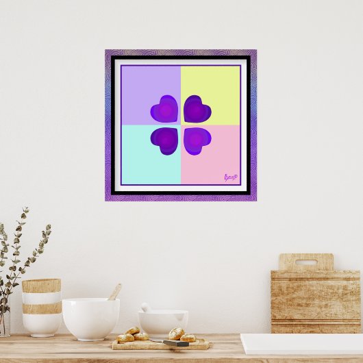 NEON & paarse harten slaan Poster (Keuken)