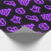 Neon Paarse Kerstmis op Zwart Cadeaupapier (Hoek)