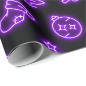 Neon Paarse Kerstmis op Zwart Cadeaupapier (Rol Hoek)