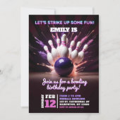 Neon Paarse Kosmische Bowling Strike Up Verjaardag Kaart (Voorkant)