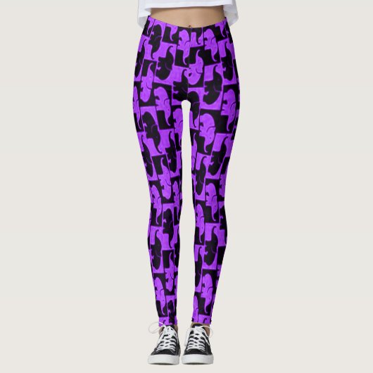 Neon Paarse olifanten Black Light Rave Leggings (Voorkant)