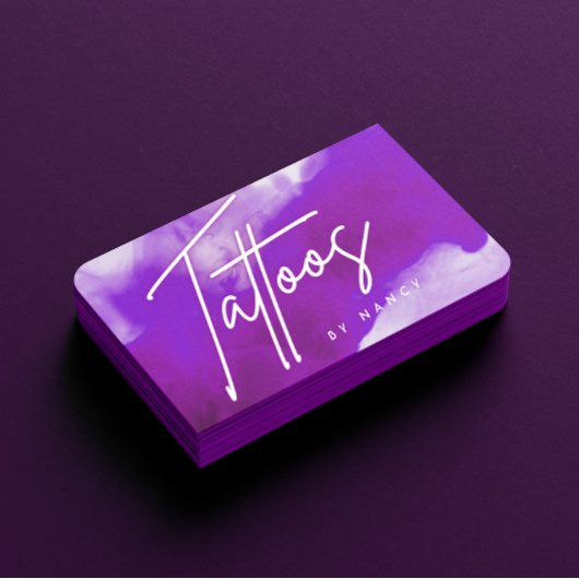 Neon & Paarse Rook Tattoo Artiest Visitekaartje