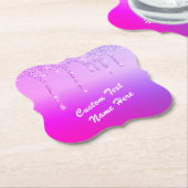 Neon Paarse Roze Glitter Aangepaste Tekst Onderzet Kartonnen Onderzetters (Gekanteld)