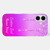 Neon Paarse Roze Glitter Custom Text iPhone Case (Achterkant (horizontaal))