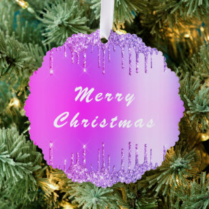 Neon Paarse Roze Glitter Kerst Ornament Kaart