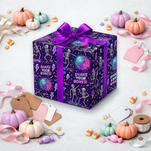 Neon Paarse Skelet Disco Patroon Cadeaupapier