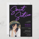 Neon paarse teken script fun foto boog Sweet 16 Kaart (Voorkant)