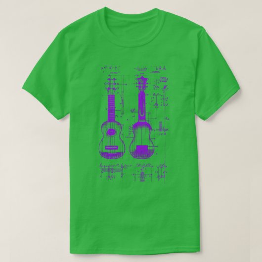Neon Paarse Ukelele Da Vinci Blauwdruk T-shirt (Design voorkant)