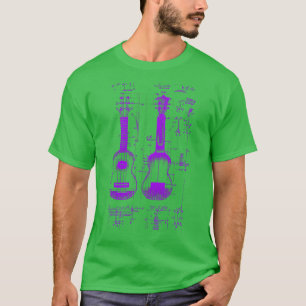 Neon Paarse Ukelele Da Vinci Blauwdruk T-shirt