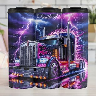 Neon Paarse Vlam Semi Truck Thermosbeker