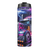 Neon Paarse Vlam Semi Truck Thermosbeker (Voorkant)