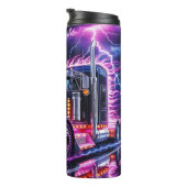 Neon Paarse Vlam Semi Truck Thermosbeker (Geroteerd rechts)