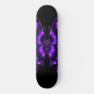 Neon Paarse Vlinder Skateboard – Zwarte Gotiek 