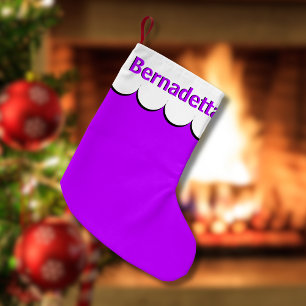 Neon Paarse Witte 3D Elegante Naam Gepersonaliseer Kleine Kerstsok
