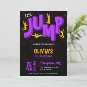 Neon Paarse Yellow Paint Trampoline Party Verjaard Kaart (Staand voorkant)