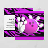 Neon Paarse Zebra Stripe Bowling Party Kaart (Voorkant / Achterkant)