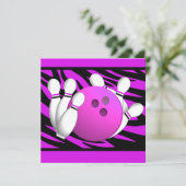 Neon Paarse Zebra Stripe Bowling Party Kaart (Staand voorkant)
