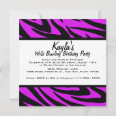 Neon Paarse Zebra Stripe Bowling Party Kaart (Achterkant)
