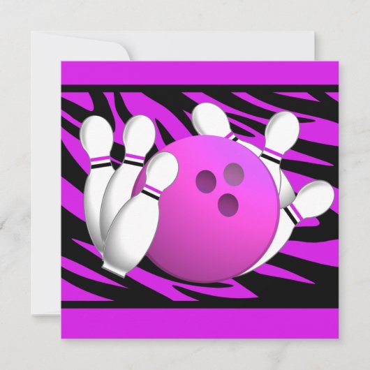 Neon Paarse Zebra Stripe Bowling Party Kaart (Voorkant)