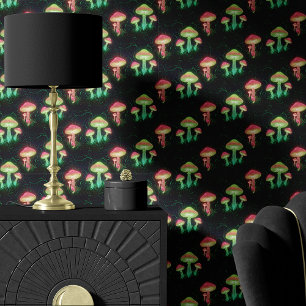 Neon paddenstoelen en bosbodem behang