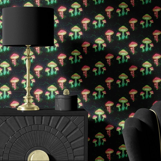 Neon paddenstoelen en bosbodem behang (Creator heeft geüpload)