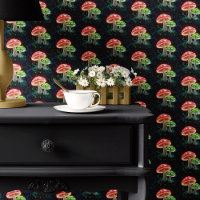 Neon paddenstoelen op zwart