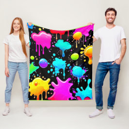 Neon Paint Drips Design Fleece Deken