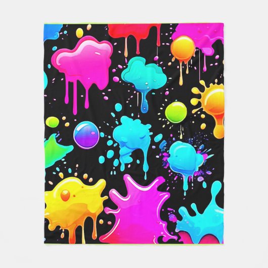 Neon Paint Drips Design Fleece Deken (Voorkant)