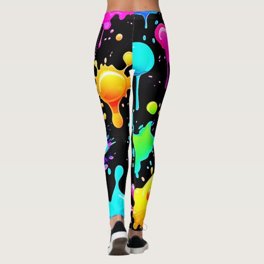 Neon Paint Drips Design Leggings (Achterkant)