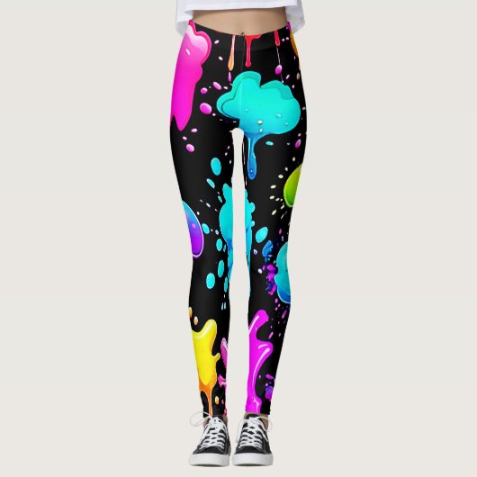 Neon Paint Drips Design Leggings (Voorkant)