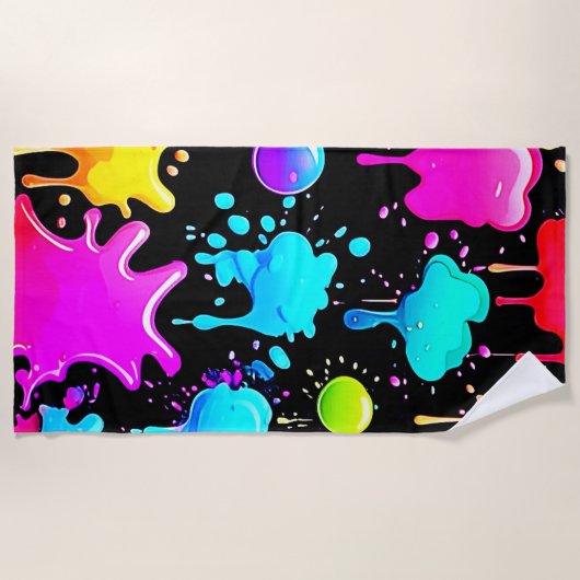 Neon Paint Drips Design Strandlaken (Voorkant)