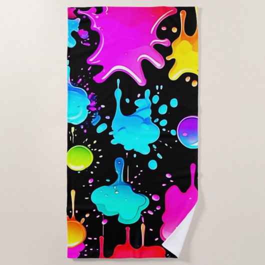 Neon Paint Drips Design Strandlaken (Voorkant)