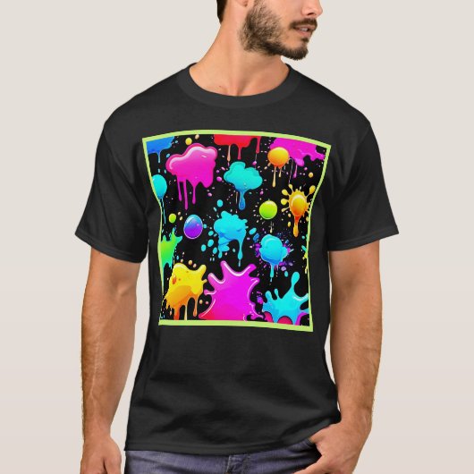 Neon Paint Drips Design T-shirt (Voorkant)
