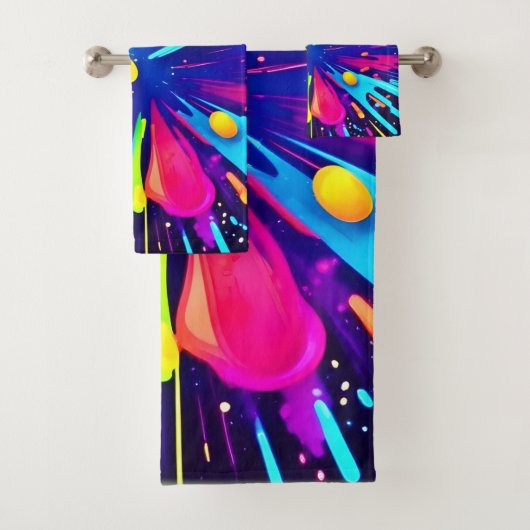 Neon Paint Explosion op Donker Canvas Bad Handdoek (Insitu)
