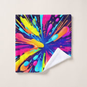 Neon Paint Explosion op Donker Canvas Bad Handdoek (Wasdoekje)