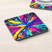 Neon Paint Explosion op Donker Canvas Bier Onderzetter (Linkerzijde)