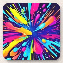 Neon Paint Explosion op Donker Canvas Bier Onderzetter